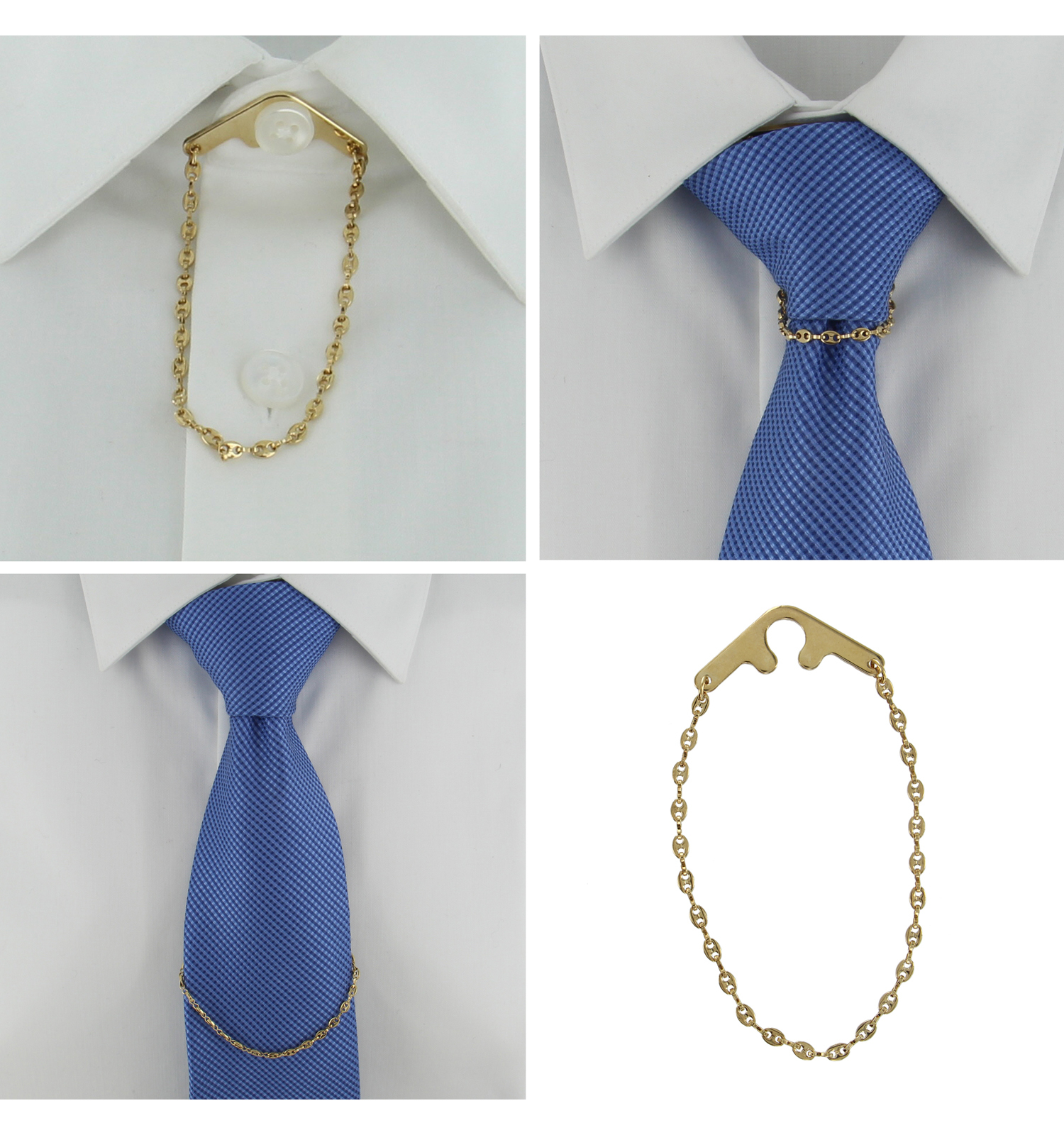 Tie Chain Fancy Link Yellow Gold Button Hole Attachment USA 7.5