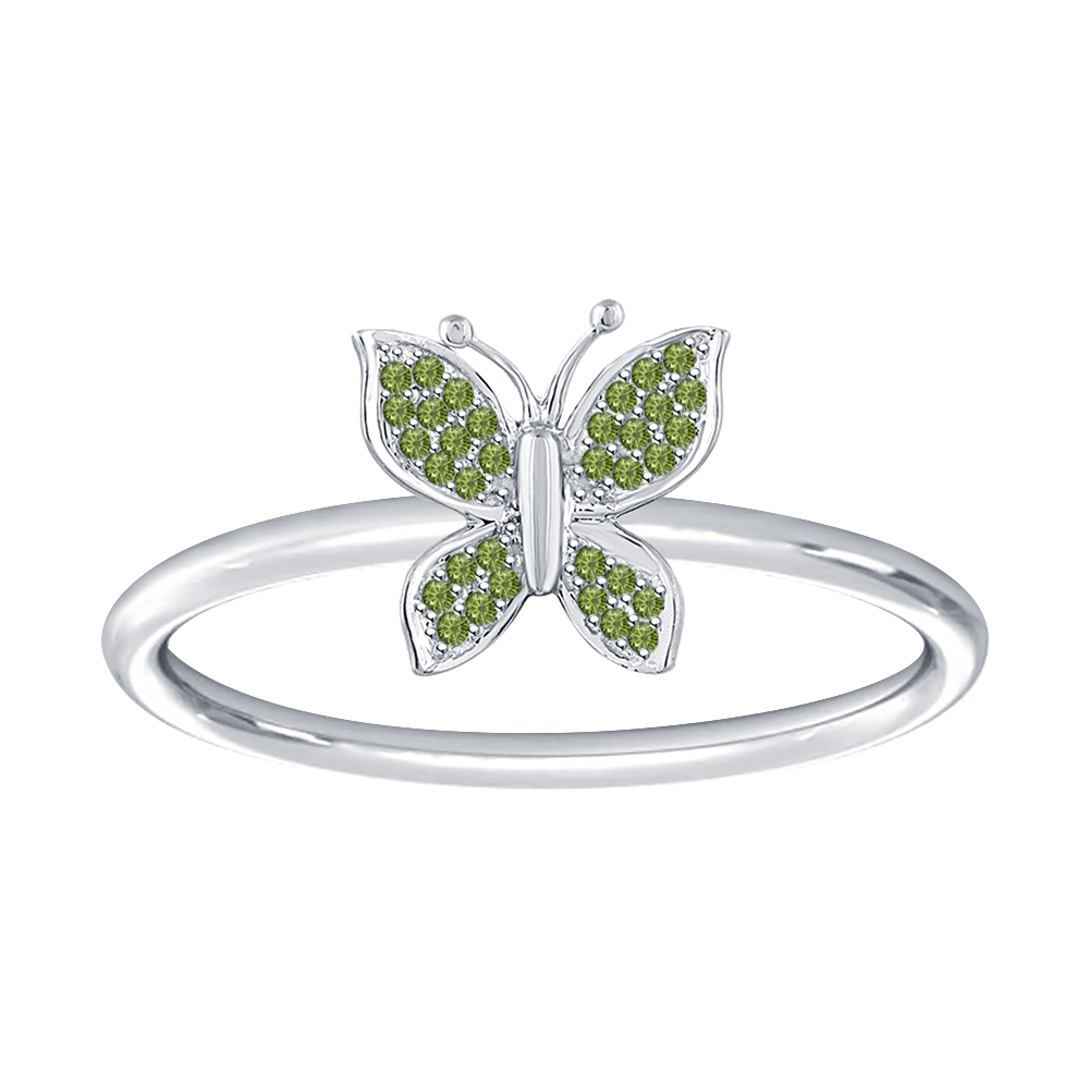0.75 Ct Round Cut Green Tourmaline 14K White Gold Over Butterfly Engagement Ring