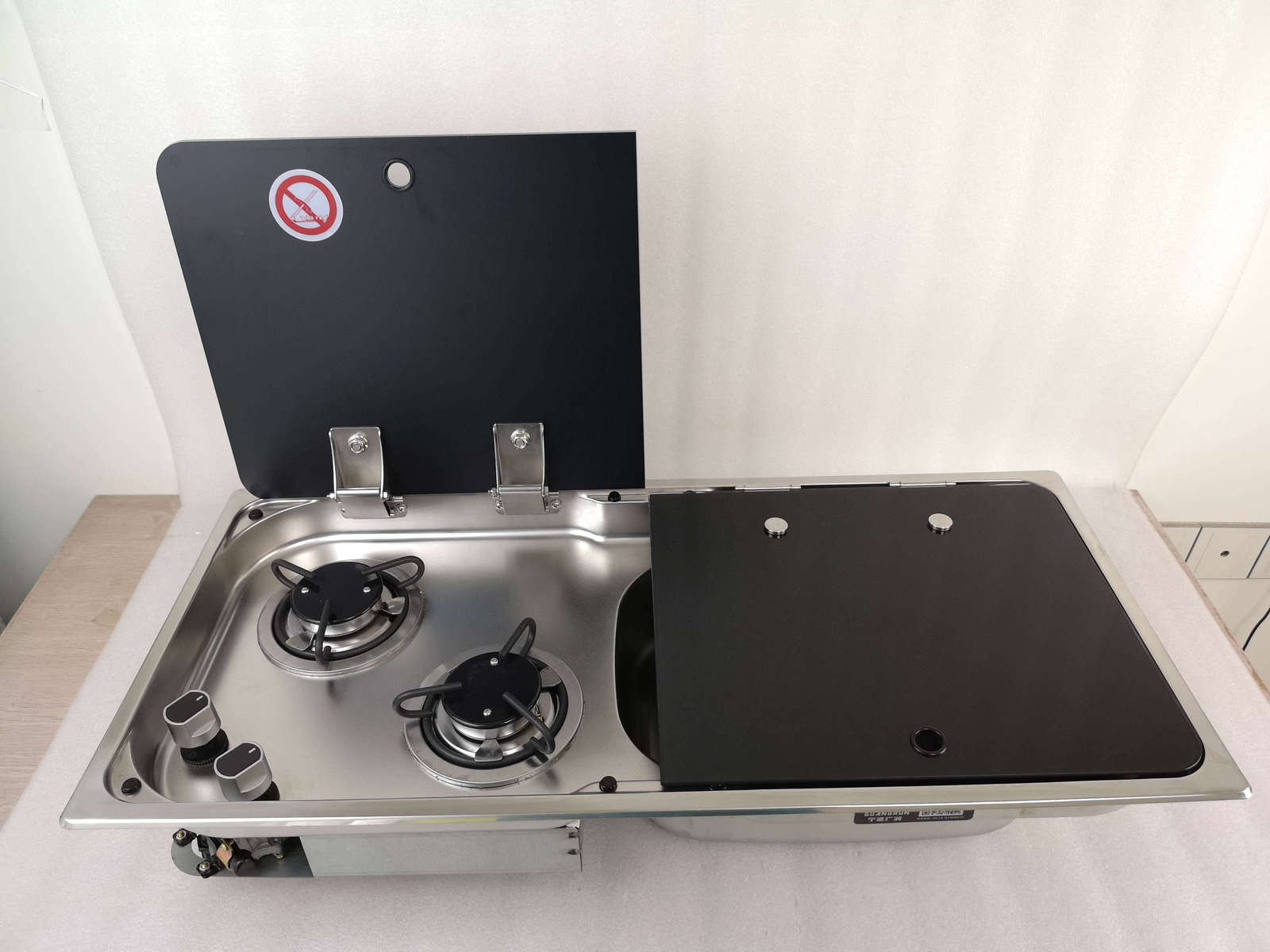 Boat RV 2 Burner Gas Stove Sink Combo 2 Tempered Glass Top775*365*150mm