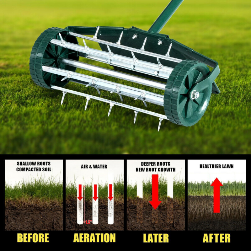 Lawn Roller Modern & Durable 18inch Rolling Aerator Push Tine Soil w