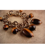 Large  Tiger Eye charm bracelet - Vintage big tiger eye beads - annivers... - $95.00