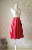 High Waisted Red Midi Length Pleated Skirt Plus Size Pleated Midi Taffeta Skirt image 2