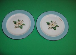 2 Vintage Bread Plates Turquoise  Lifetime China Homer Laughlin Magnolias - $24.74