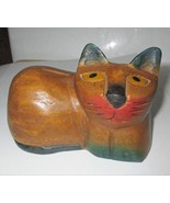 Vintage Wooden Cat Figure Hand Carved 5 Inches Long - $7.95