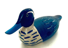 Vintage Hand Crafted Wooden Duck Ucago Japan Painted Blue Teal  White 11... - £26.99 GBP