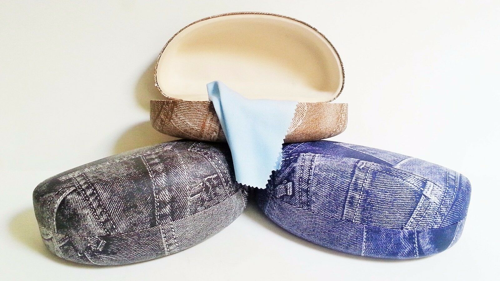 Hard Clamshell Sunglass Eyeglass Case Jean Pant Design Cleaning Cloth Included
