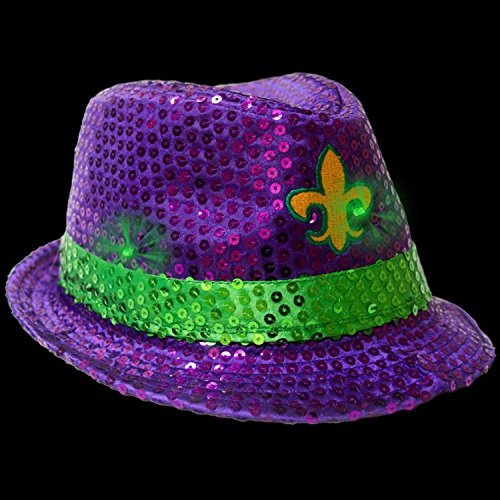 Fun Central AU269, 1 Pc, LED Mardi Gras Sequin Fedora, Mardi Gras Hats ...