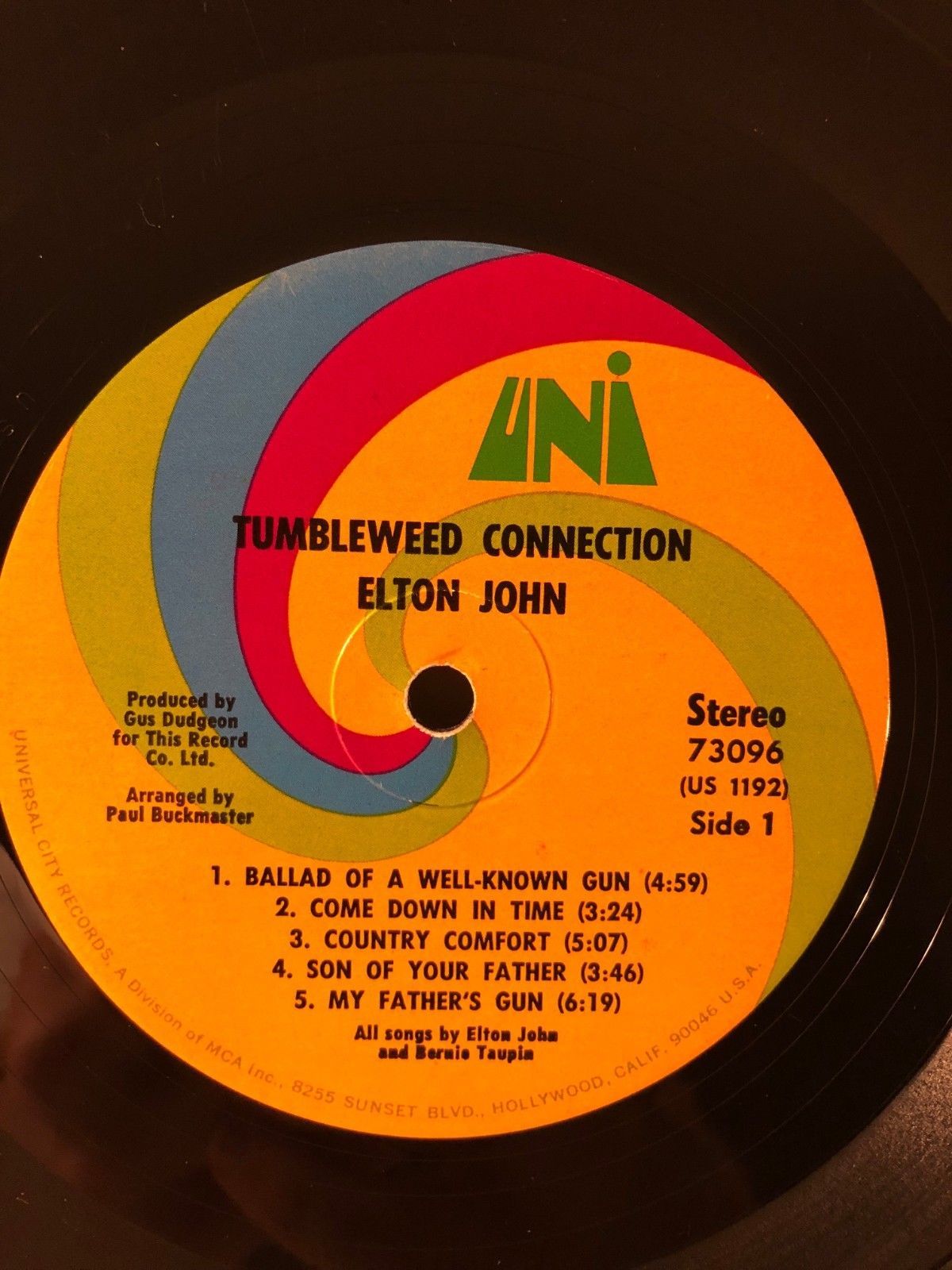 1970 Elton John Tumbleweed Connection Record Vinyl LP UNI 73096 VG/VG