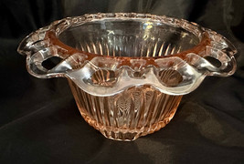 Anchor Hocking Lace Edge Open Lace Ribbed Pink Depression Glass Bowl Old Colony - $19.00