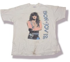 Vintage 1989 Bon Jovi Shirt - White Size XL 46-48 - Rock Concert Tee AS-IS READ