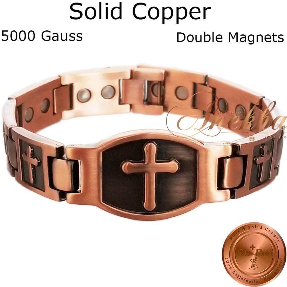 PURE SOLID COPPER MAGNETIC BRACELET ARTHRITIS THERAPY CHRISTIAN JESUS CROSS PC03