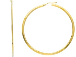 18K YELLOW GOLD CIRCLE EARRINGS DIAMETER 50 MM WITH RHOMBUS TUBE, MADE IN ITALY image 1