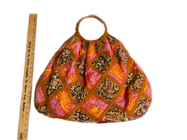 Vintage Large Handmade Cloth Vegan Bag Tote Pink Red 100% Cotton 24x17" Thailand image 10