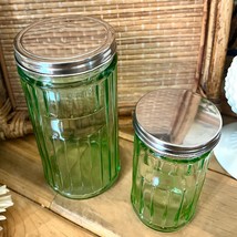 Set of Two Green Glass Lidded Apothecary Jars - $28.60