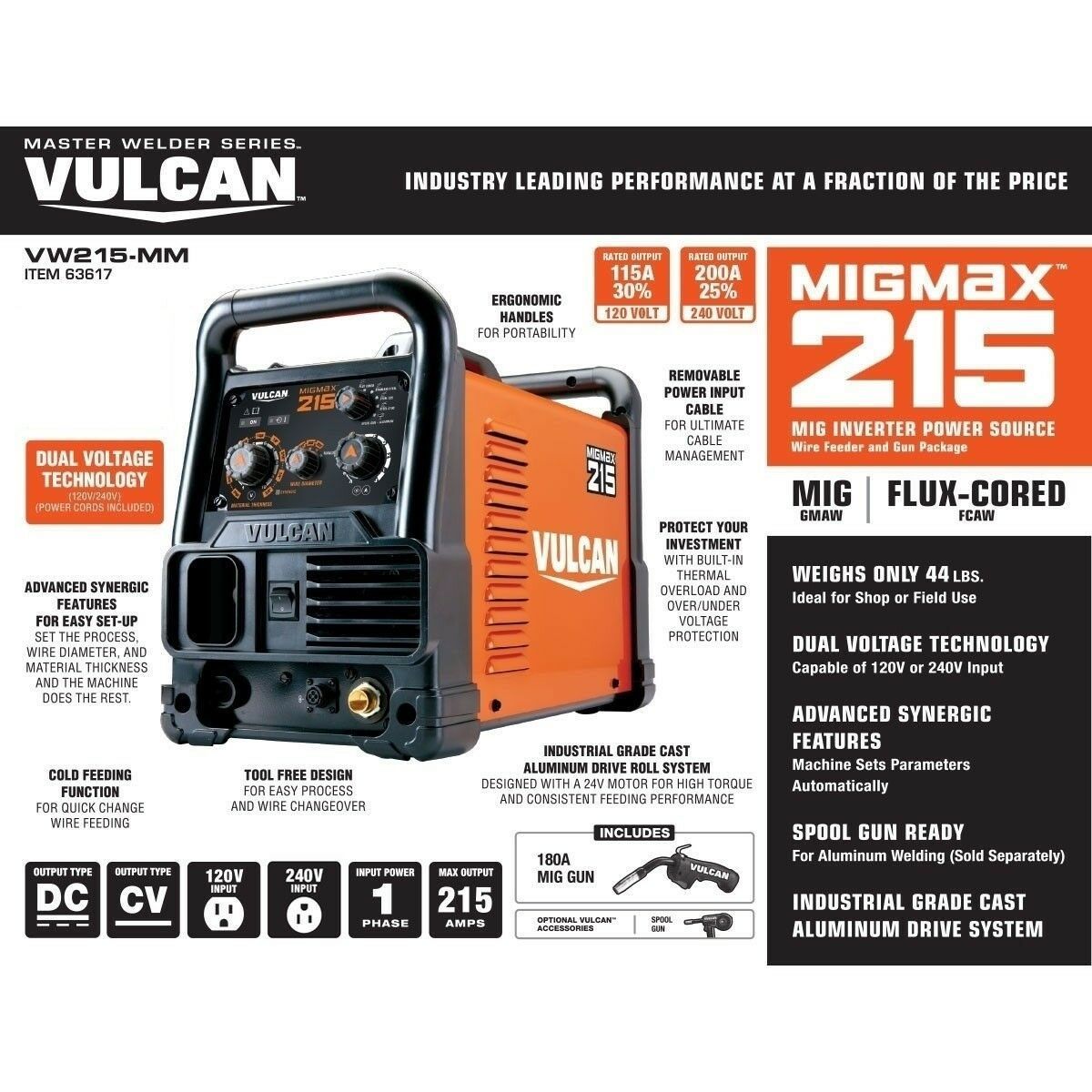 Vulcan MIGMax 215 Industrial Welder with 120/240 Volt Input MIG Welders