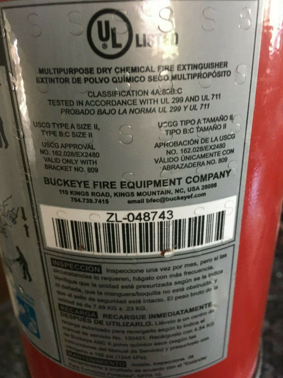 10lb Buckeye Fire Extinguisher model 10HISA80 abc Fire Extinguishers