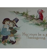 Girl &amp; boy Are Afraid of Turkey Antique Thanksgiving Postcard - $7.00