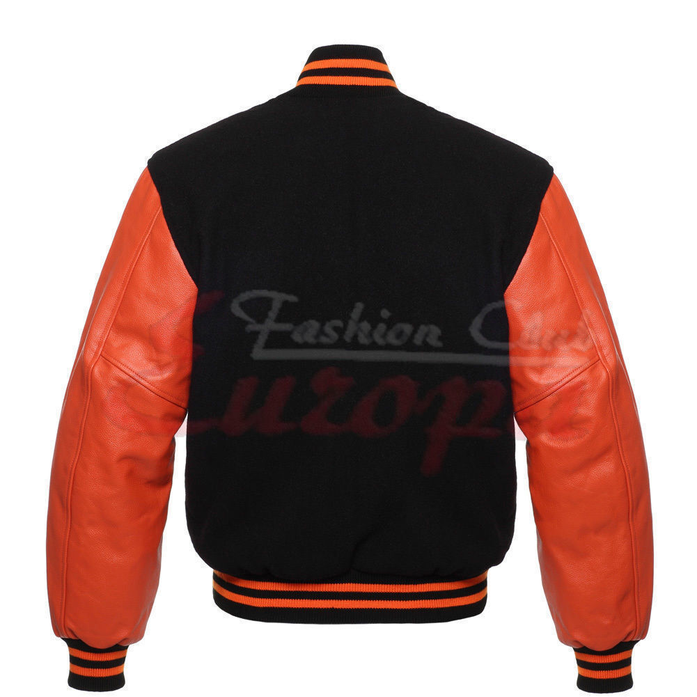 Super Varsity Letterman Wool Jacket with Real Leather Sleeves XS-4XL