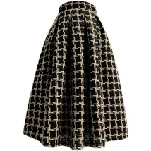 BLACK Tweed Midi Skirt Winter Woolen Holiday Skirt Outfit Plus Size High Waisted image 6