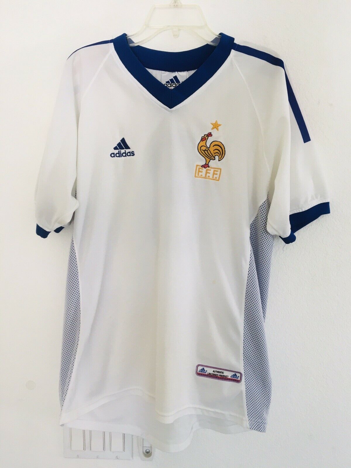 Adidas France FFF Soccer Jersey White Blue Men's Size Small  Authentic Licensed - $33.25