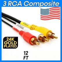 Composite RCA Cable 3 RCA Audio Video A/V Cord Yellow White Red HDTV VCR 12 feet - $9.95