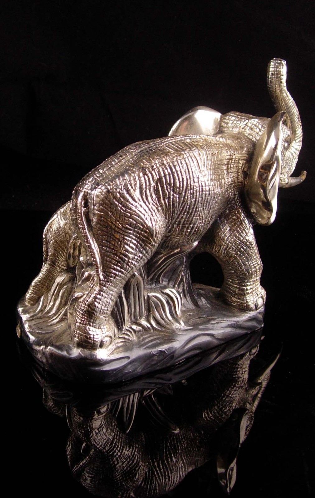 Large silver Elephant statue / Zanfel platta 999 mama & baby