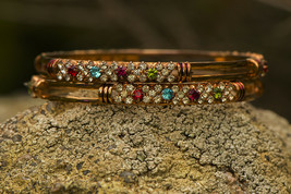 2 x Copper Tone Diamante Indian Bollywood Gypsy Ethnic Boho Bangles Size... - $15.43