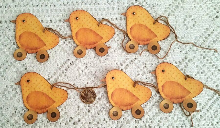 Primary image for 6 Pcs Primitive Chick Grungy Fussy Cut Gift Vintage Linen Hang Tags #MNSD