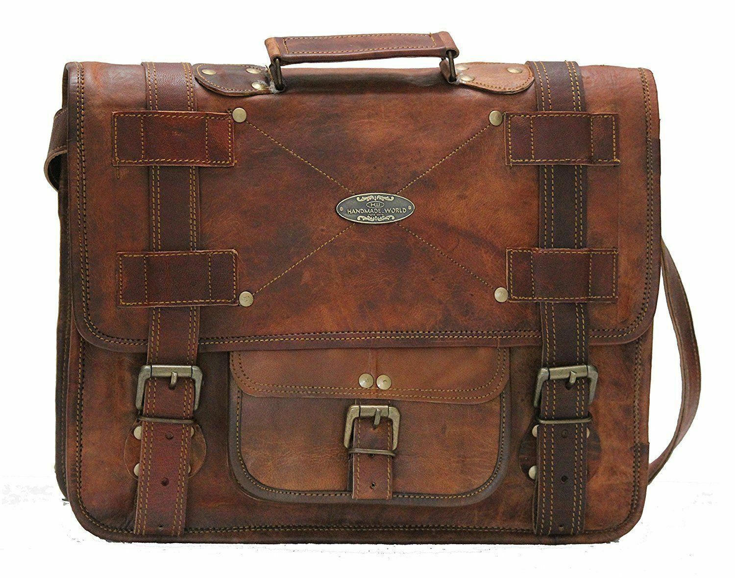 Vintage Brown Leather Briefcase Laptop Messenger Bag Office Cross-Over Bag Women - Women&#39;s Bags ...