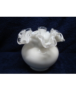 Fenton, white milk glass silver crest double crimped rose bowl. - $25.00