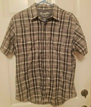 Wrangler Retro Western Shirt Mens Sz Large Pearl Snap SS Black Gray Plaid - $15.51