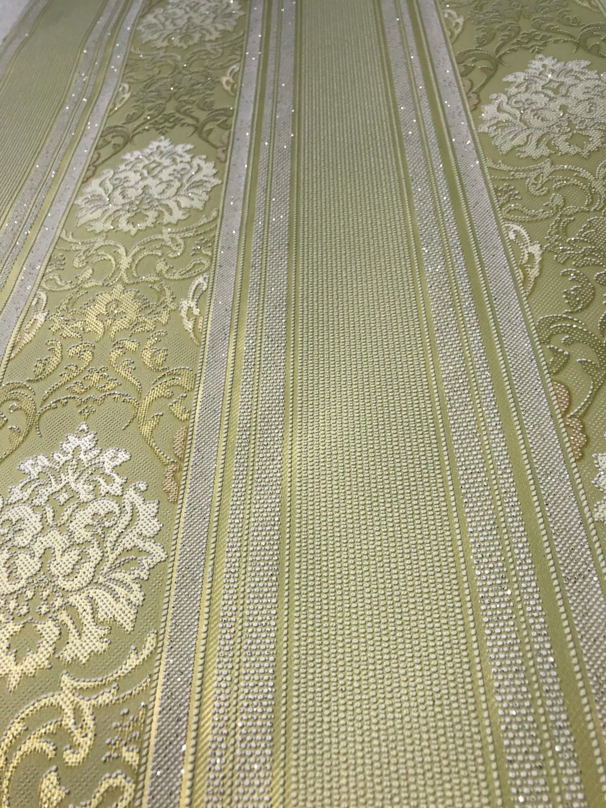 Damask Stripes Wallpaper Roll Olive Green Gold Metallic Victorian Embossed Damask Stripes Wallpaper Roll Olive Green Gold Metallic Victorian Embossed
