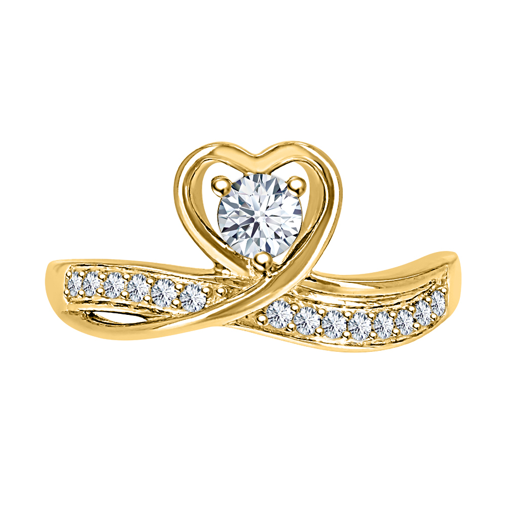 Round Cut Diamond 14k Yellow Gold Over 925 Silver Lovely Heart Promise Ring