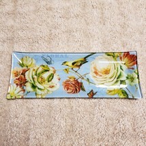 Lisa Audit Glass Shabby 16&quot; Serving Platter Spring Romance Roses Butterfly - $29.99