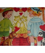 Boy &amp; Girl With Cocker Spaniels Meet at Circus Tiger Cage Vintage Valent... - $7.25