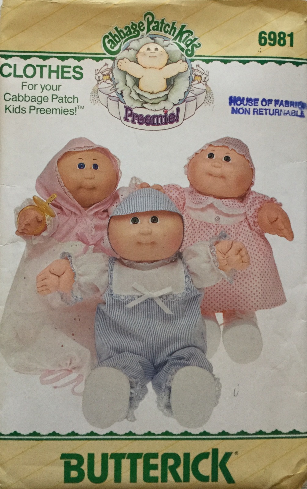 Butterick 6981 or 346 Cabbage Patch Premie Clothes Sewing Pattern CUT ...