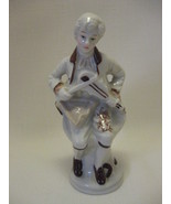 Colonial Figurine Man With Violin Brown On White Printed Flower On Pants... - $9.95