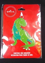 Hallmark Dinosaur T-Rex flat metal Christmas ornament on card 2019 NEW - $6.76