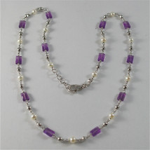 925 SILVER NECKLACE WITH WHITE FW PEARLS AND MULTIFACETED STONE AMETHYST, TOPAZ image 2