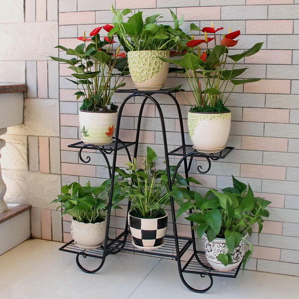 6-Tier Metal Flower Pot Plant Stand Balcony Floor-standing Multilayer