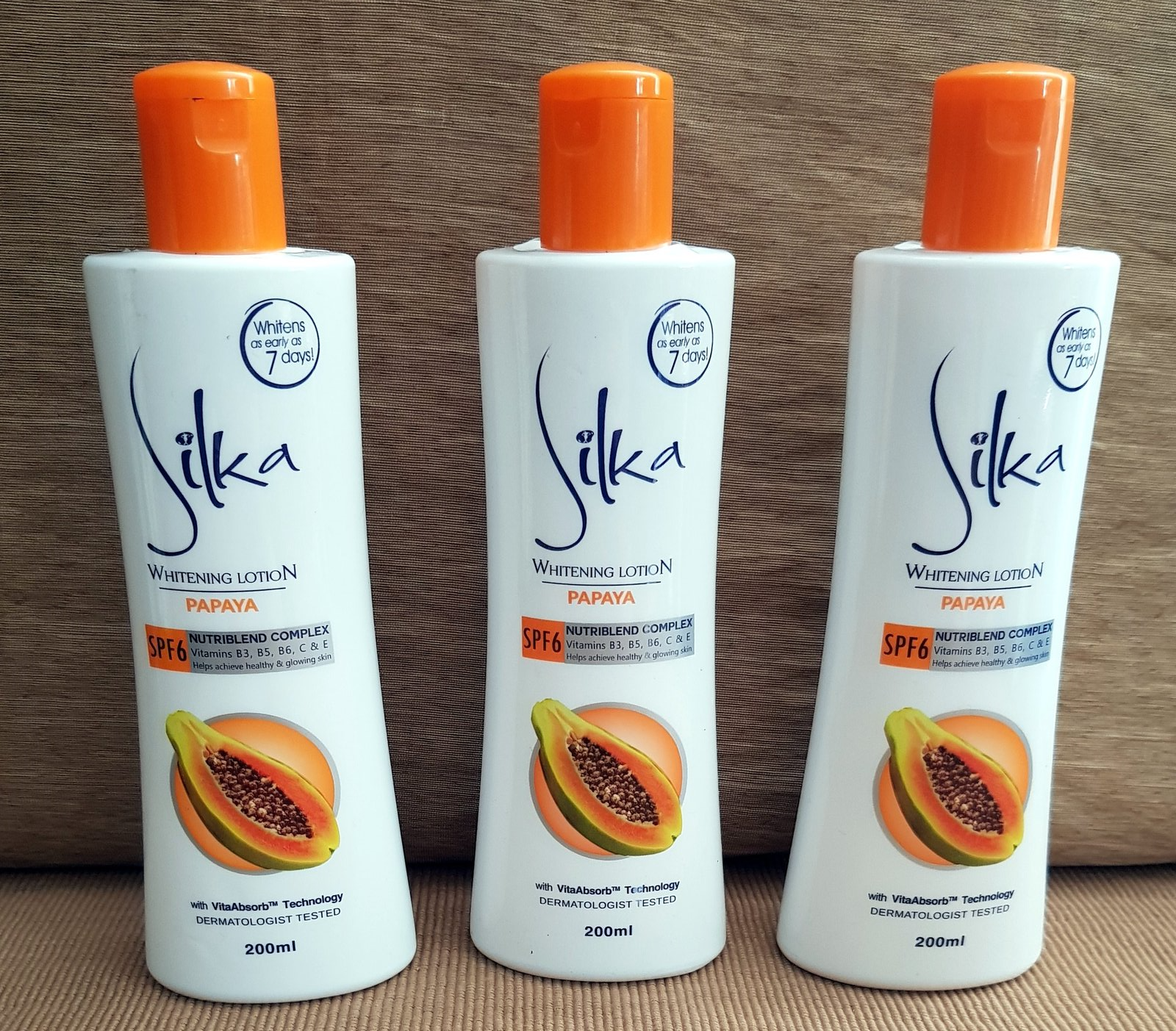 3 Silka Skin Whitening Papaya Lotion for Youthful Glow 200ml each FREE