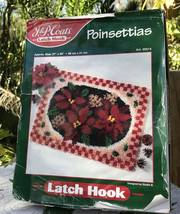 J &amp; P JP Coats Latch Hook Kit Poinsettas 27&quot; x 20&quot; #25514 Opened Box Hom... - $39.59
