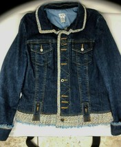 Cache Denim Jacket Rhinestone Buttons New Lined Boucle Tweed Trim Size 10 M NWT - $84.60