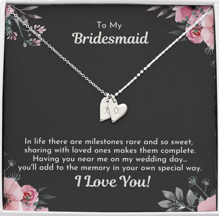 Primary image for Bridesmaid Necklace Gift, Personalized Heart Charm Necklace, Bridal Party Gift