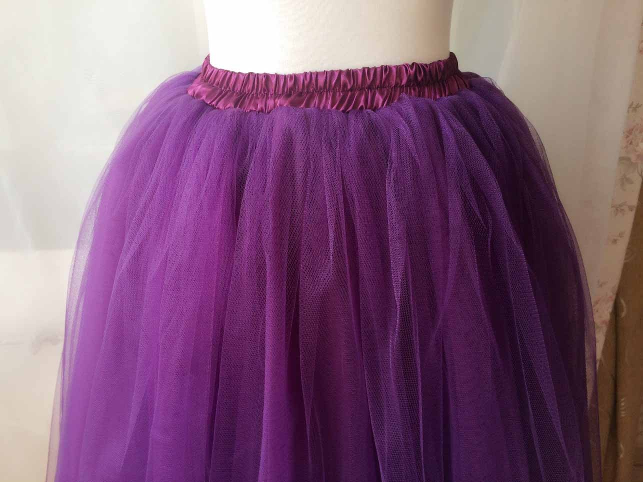 High Waisted Tulle Skirt, Womens Purple Tulle Skirt, Plus Size Midi ...