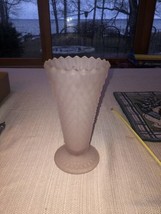 Vintage Indiana Glass Pink Satin Frosted Diamond Point 8" Footed Vase Saw Tooth - $9.74