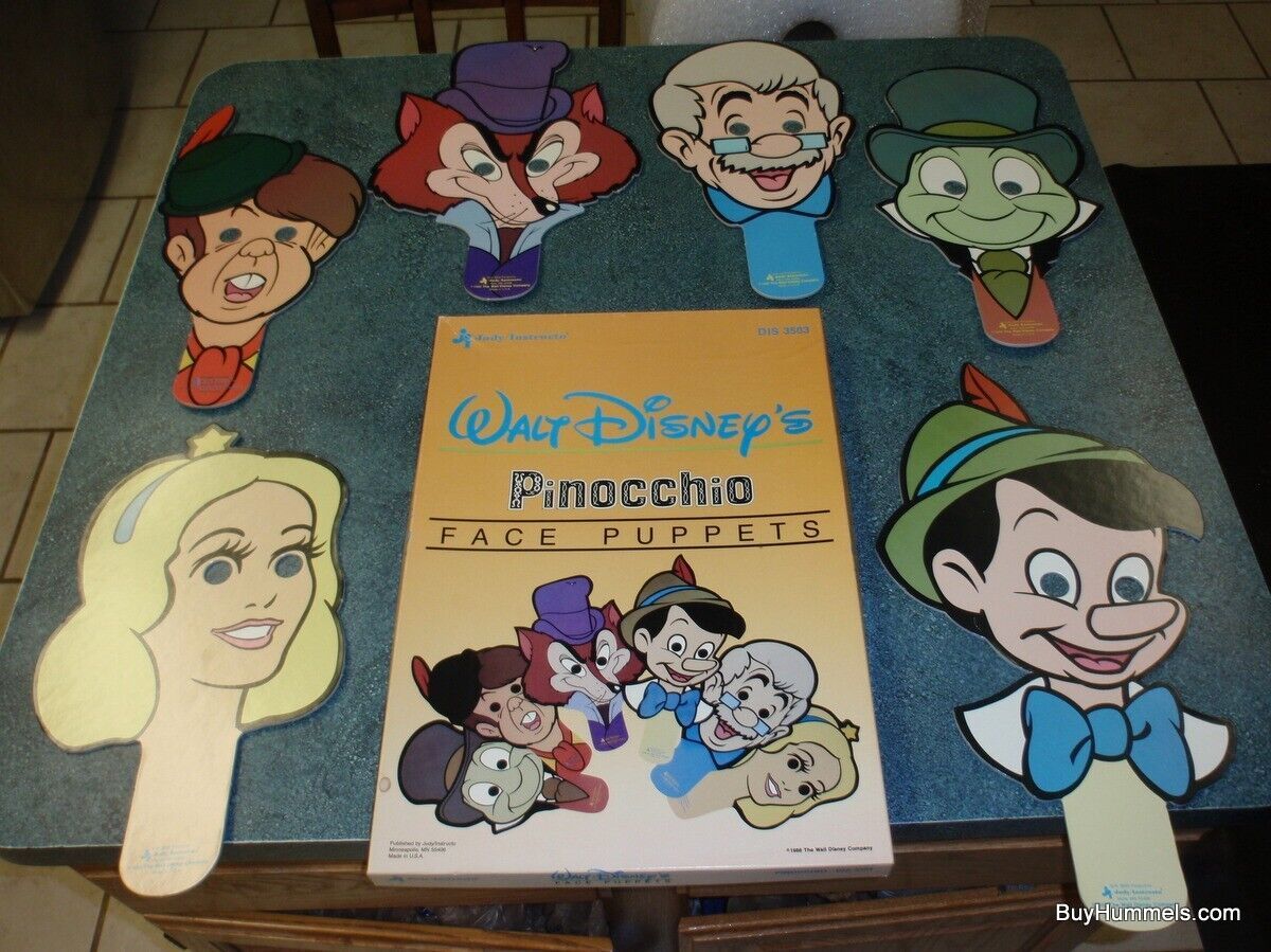 1986 WALT DISNEY FACE PUPPETS Pinocchio #3503 Collectible Set Of 5 With ...