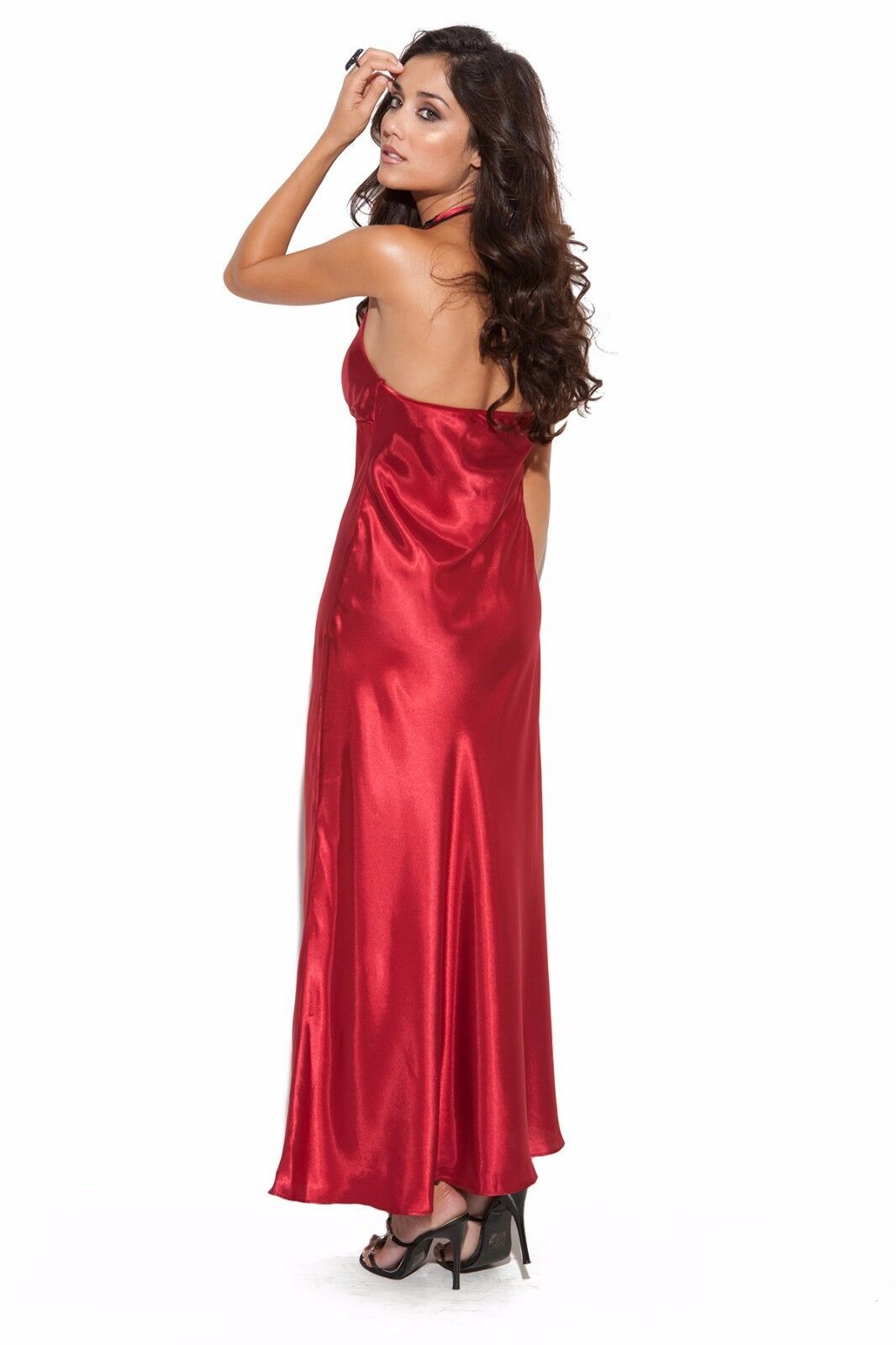 Satin Nightgown Full Length Halter Neck Long Gown Charmeuse Lingerie ...