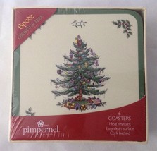 Set of 6 Pimpernel Spode Christmas Tree Coasters Cork Back Gift Boxed - $24.95