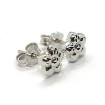 18K WHITE GOLD KIDS EARRINGS, FINELY HAMMERED MINI FLOWER DAISY, 0.28 INCHES image 3